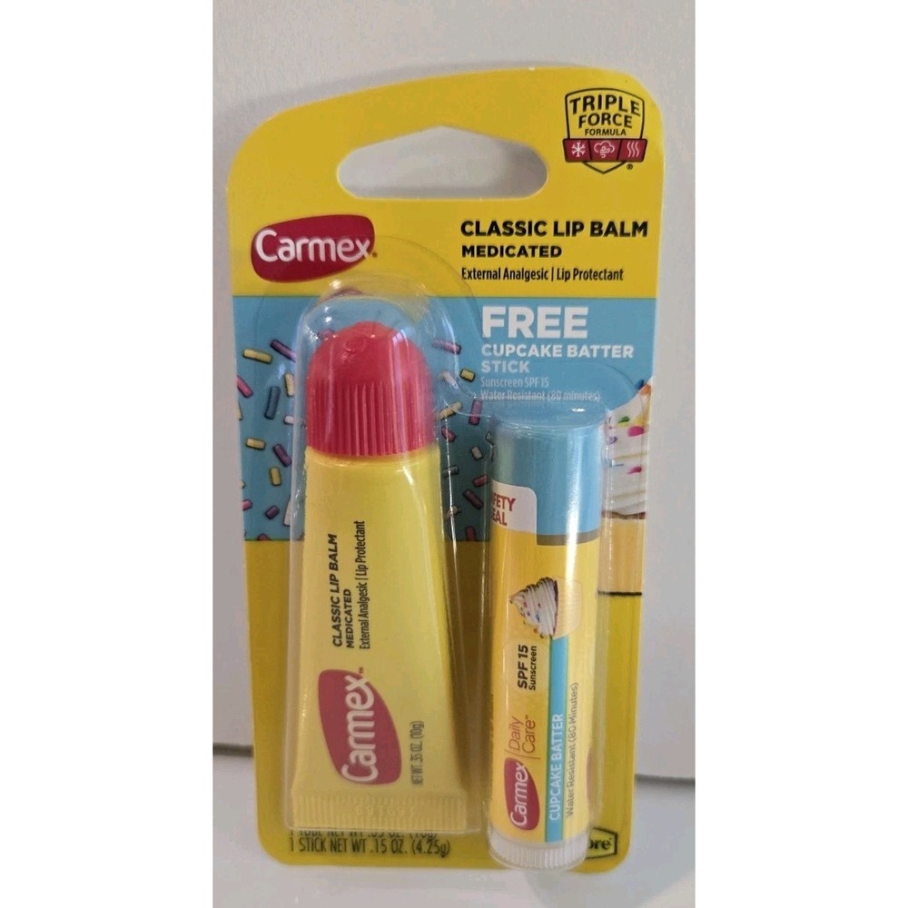 Carmex Classic Medicated Lip Balm & Cupcake Batter Stick SPF 15 Sealed Duo